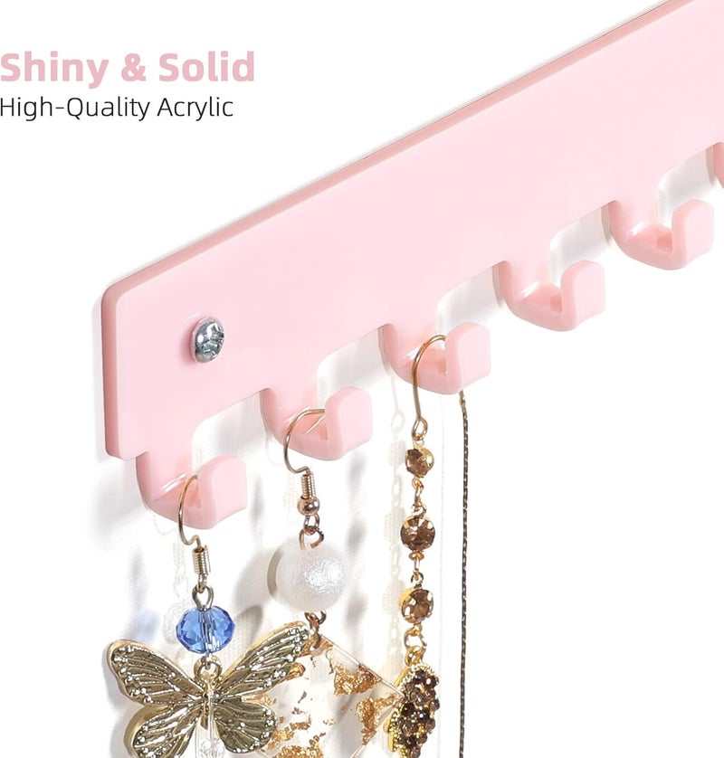 milylove Acrylic Necklace Holder 2 Pack Wall Mounted Necklace Organizer Hanging Jewelry Organizer with 12 Hooks for Necklaces, Bracelets, Rings and Bangles Display Pink - Image 2